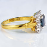 Ellibelle Jewellery Vintage Millennium Teal Sapphire & Diamond 18ct Gold Cluster Ring