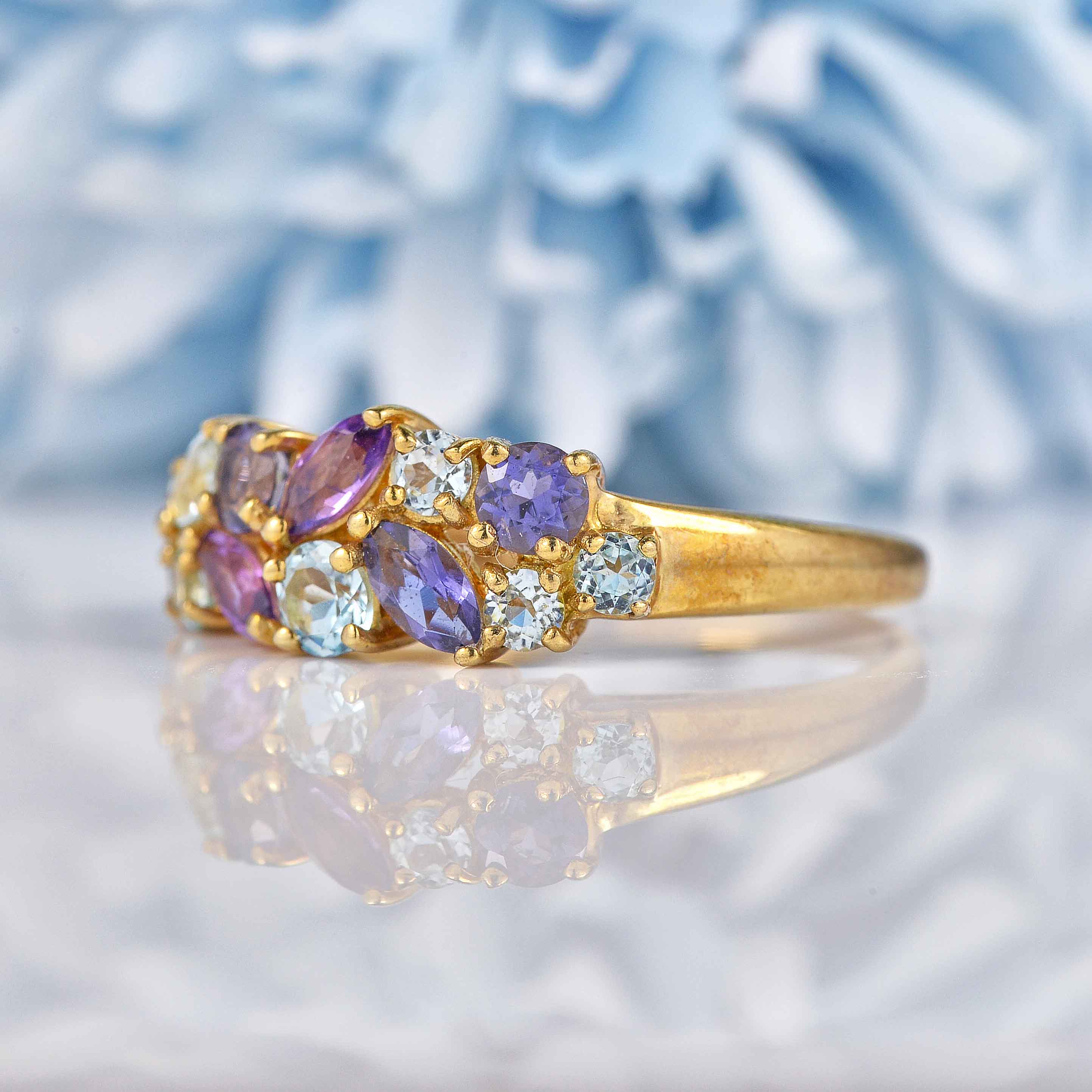 Vintage Multi-Gemstone 9ct Gold Cluster Ring