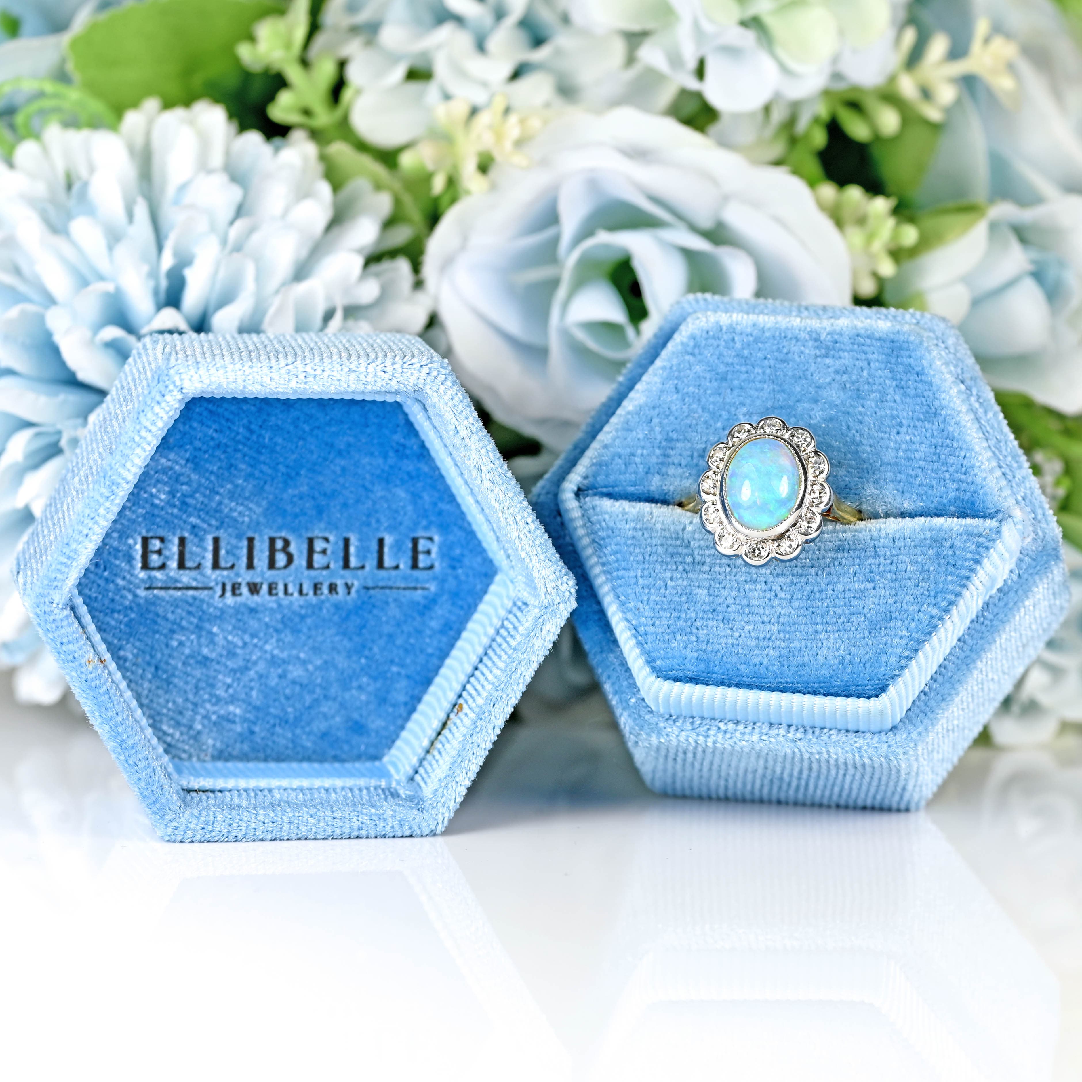 Ellibelle Jewellery Vintage Natural Australian Opal 18ct Gold & Platinum Cluster Ring