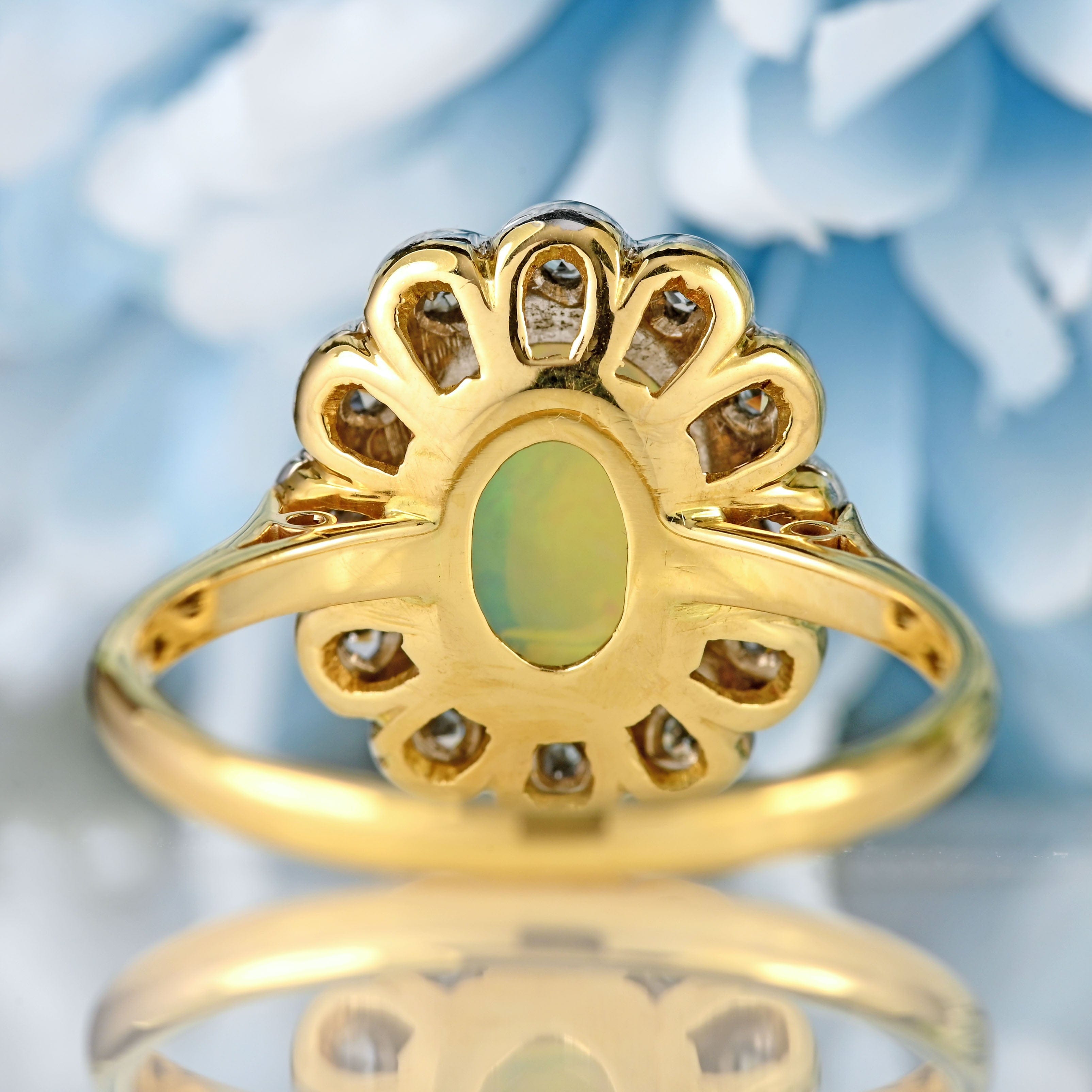 Ellibelle Jewellery Vintage Natural Australian Opal 18ct Gold & Platinum Cluster Ring