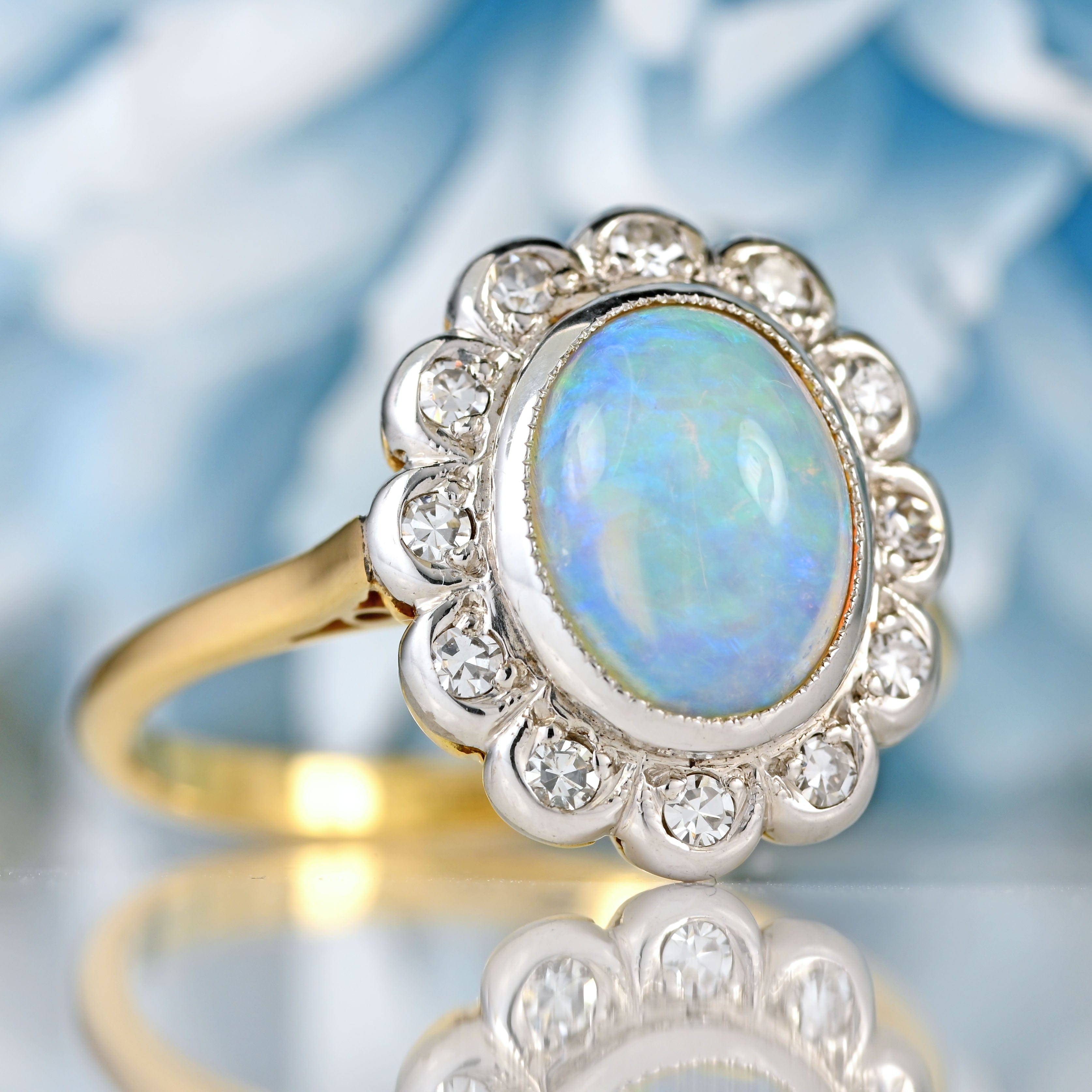 Ellibelle Jewellery Vintage Natural Australian Opal 18ct Gold & Platinum Cluster Ring
