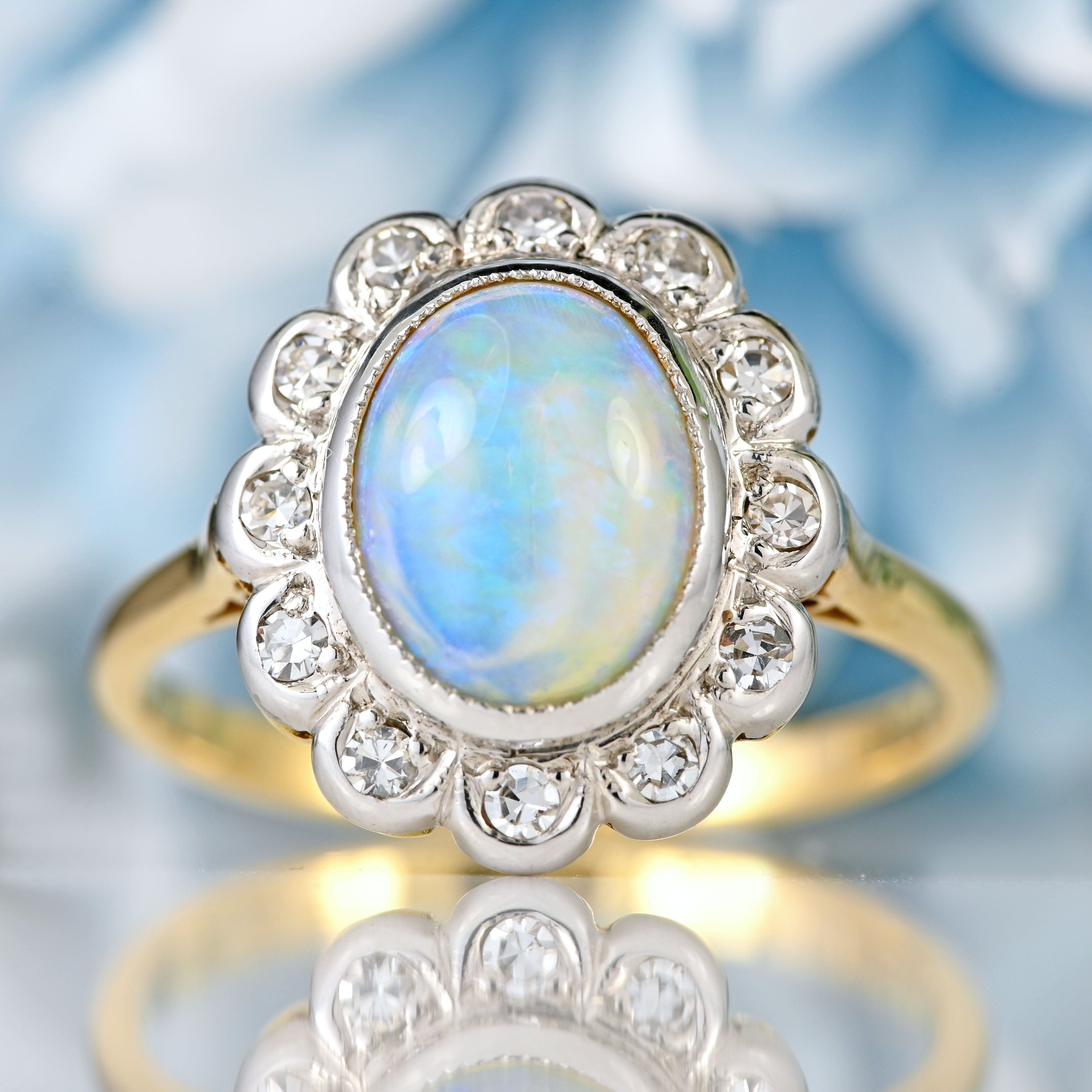 Ellibelle Jewellery Vintage Natural Australian Opal 18ct Gold & Platinum Cluster Ring