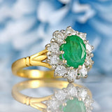 Ellibelle Jewellery Vintage Natural Emerald & Diamond 18ct Gold Cluster Engagement Ring (1.10cts)