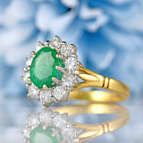 Ellibelle Jewellery Vintage Natural Emerald & Diamond 18ct Gold Cluster Engagement Ring (1.10cts)