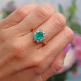 Ellibelle Jewellery Vintage Natural Emerald & Diamond 18ct Gold Cluster Engagement Ring (1.10cts)
