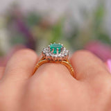 Ellibelle Jewellery Vintage Natural Emerald & Diamond 18ct Gold Cluster Engagement Ring (1.10cts)