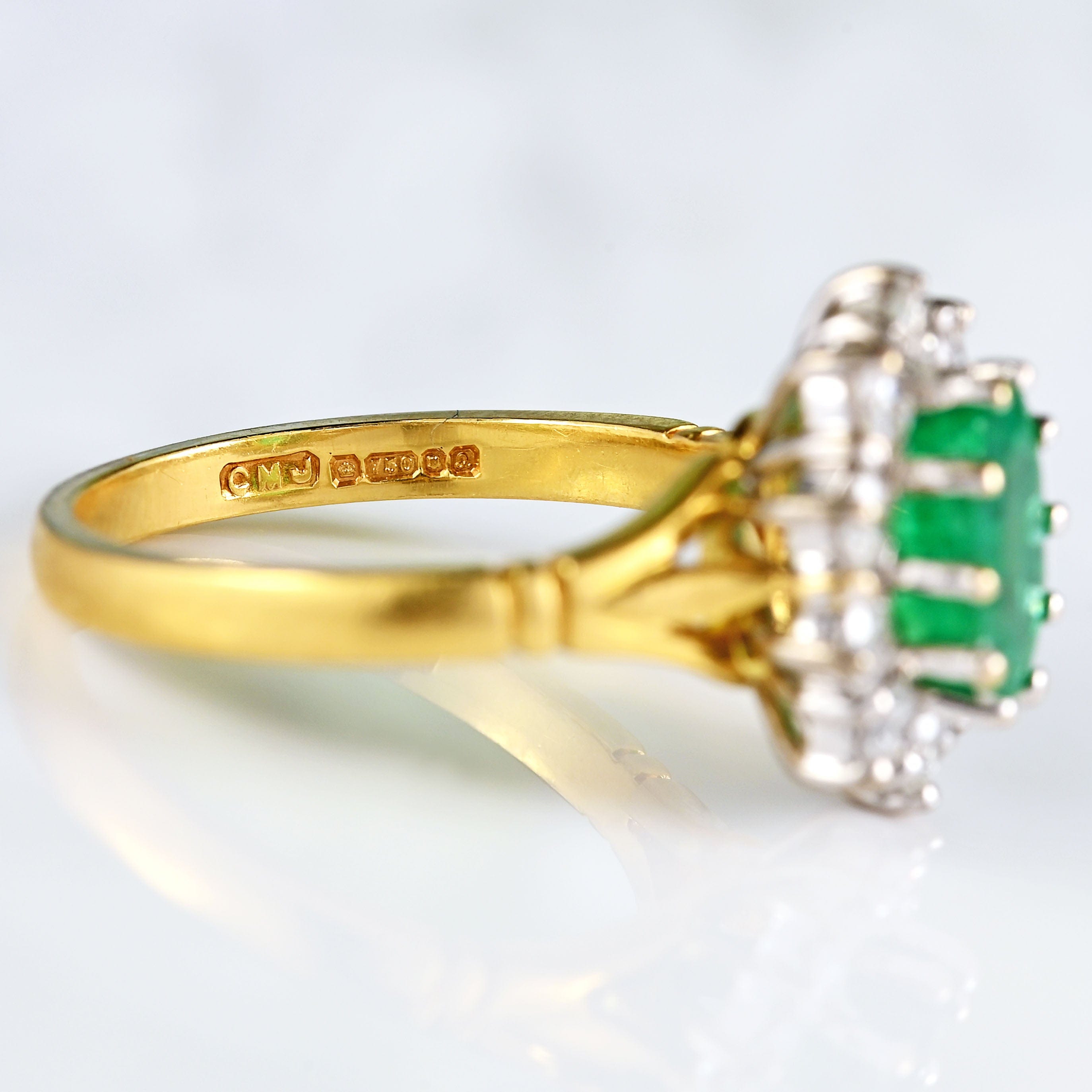 Ellibelle Jewellery Vintage Natural Emerald & Diamond 18ct Gold Cluster Engagement Ring (1.10cts)