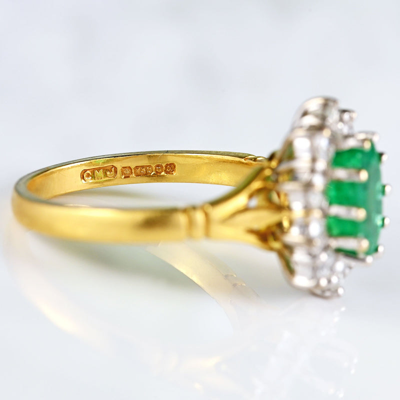 Ellibelle Jewellery Vintage Natural Emerald & Diamond 18ct Gold Cluster Engagement Ring (1.10cts)