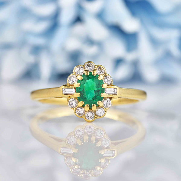 Ellibelle Jewellery Vintage Natural Emerald & Diamond 18ct Gold Cluster Ring By Cropp and Farr