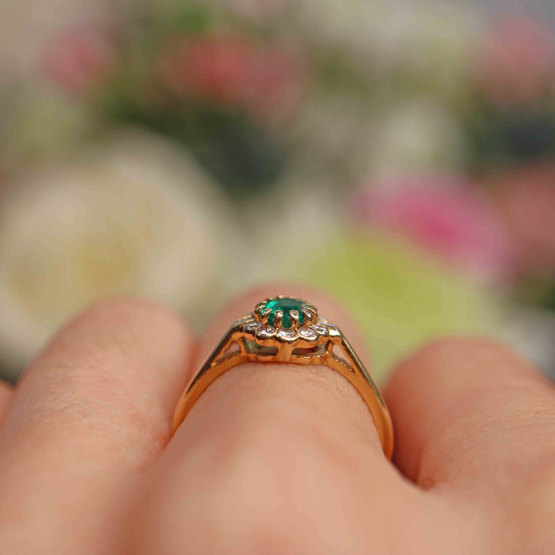 Ellibelle Jewellery Vintage Natural Emerald & Diamond 18ct Gold Cluster Ring By Cropp and Farr