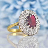 Ellibelle Jewellery Vintage Natural Ruby & Diamond 18ct Gold Cluster Ring