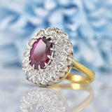 Ellibelle Jewellery Vintage Natural Ruby & Diamond 18ct Gold Cluster Ring