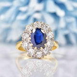 Ellibelle Jewellery Vintage Natural Sapphire & Diamond 18ct Gold Cluster Engagement Ring
