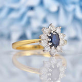 Ellibelle Jewellery Vintage Natural Sapphire & Diamond 18ct Gold Oval Cluster Ring