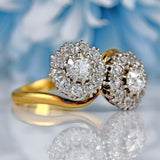 Ellibelle Jewellery Vintage Old-Cut Diamond 18ct Gold Double-Cluster Crossover Ring (1.35cts)