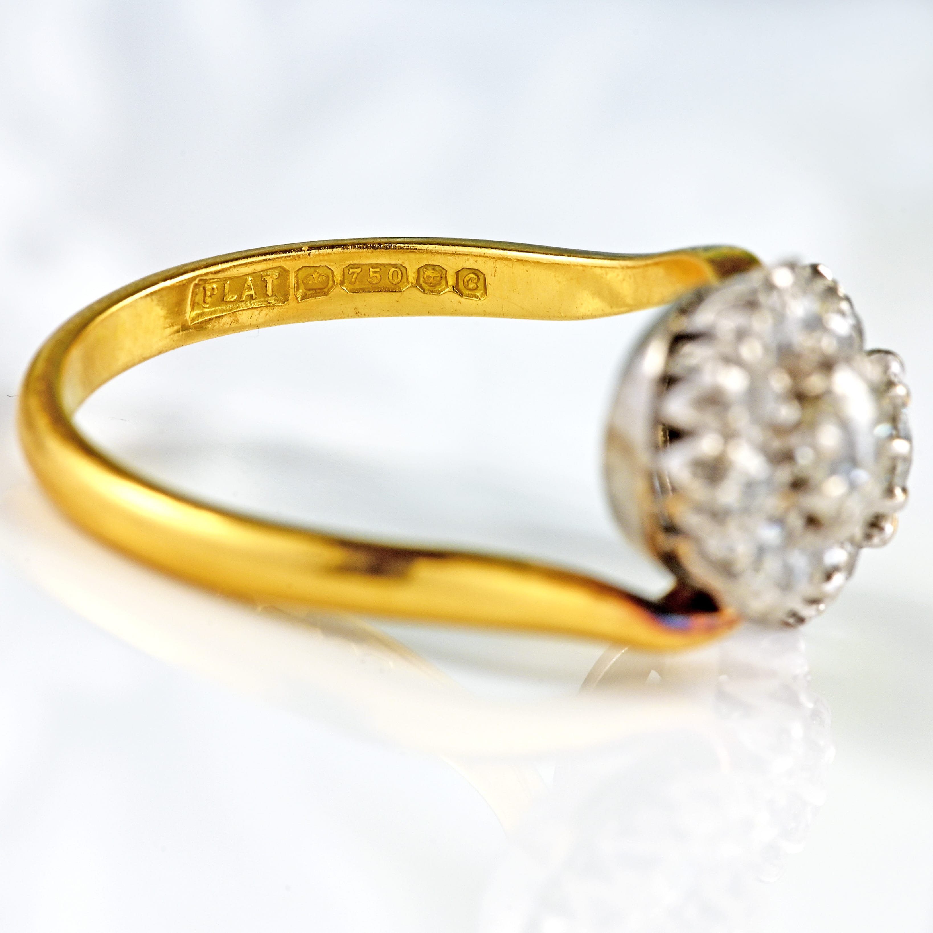 Ellibelle Jewellery Vintage Old-Cut Diamond 18ct Gold Double-Cluster Crossover Ring (1.35cts)