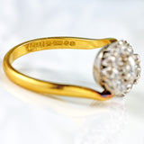 Ellibelle Jewellery Vintage Old-Cut Diamond 18ct Gold Double-Cluster Crossover Ring (1.35cts)