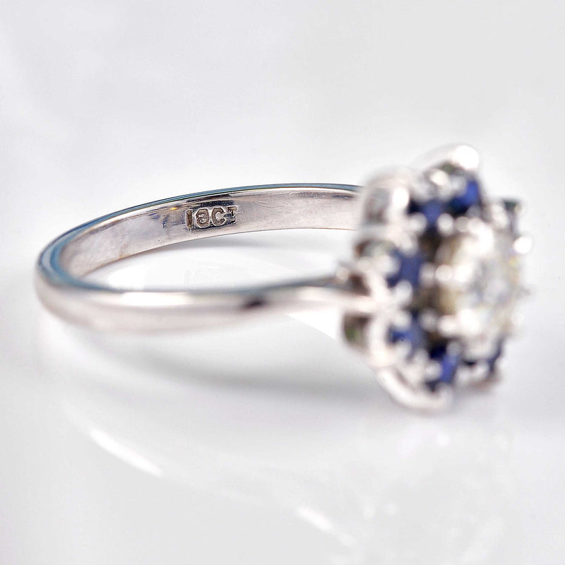 Ellibelle Jewellery Vintage Old-Cut Diamond & Sapphire White Gold Cluster Engagement Ring (0.90ct)