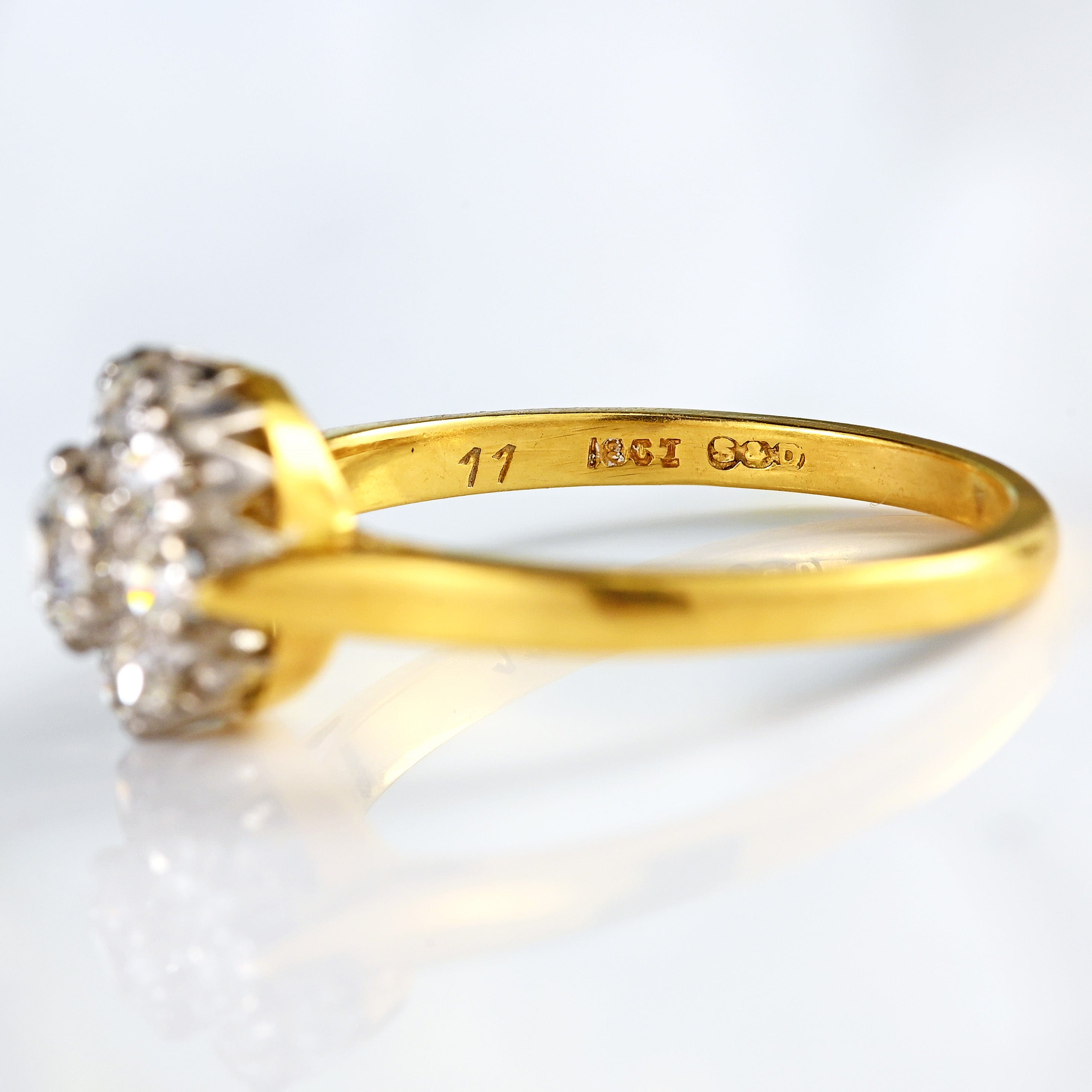 Ellibelle Jewellery Vintage Old-European-Cut Diamond 18ct Gold Platinum Cluster Ring (0.95cts)