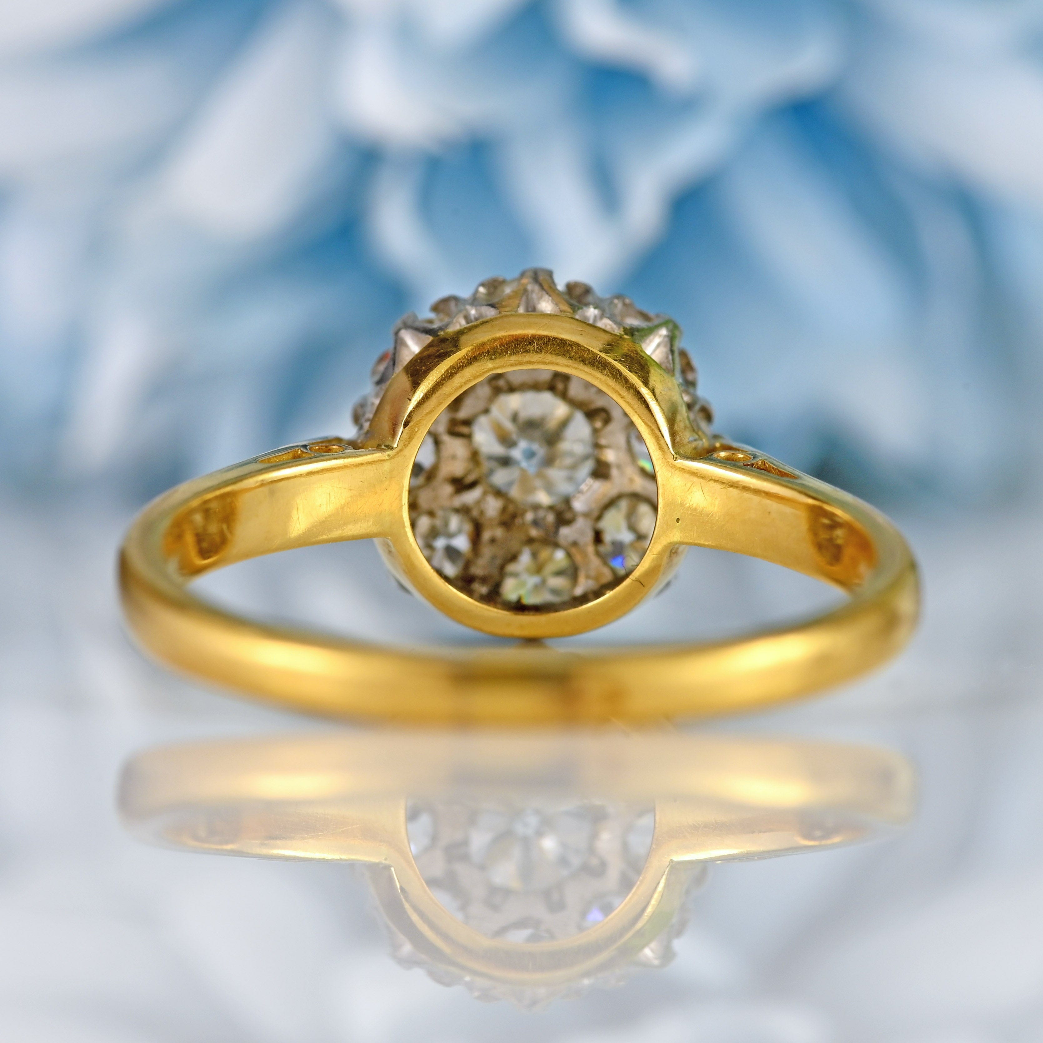 Ellibelle Jewellery Vintage Old-European-Cut Diamond 18ct Gold Platinum Cluster Ring (0.95cts)