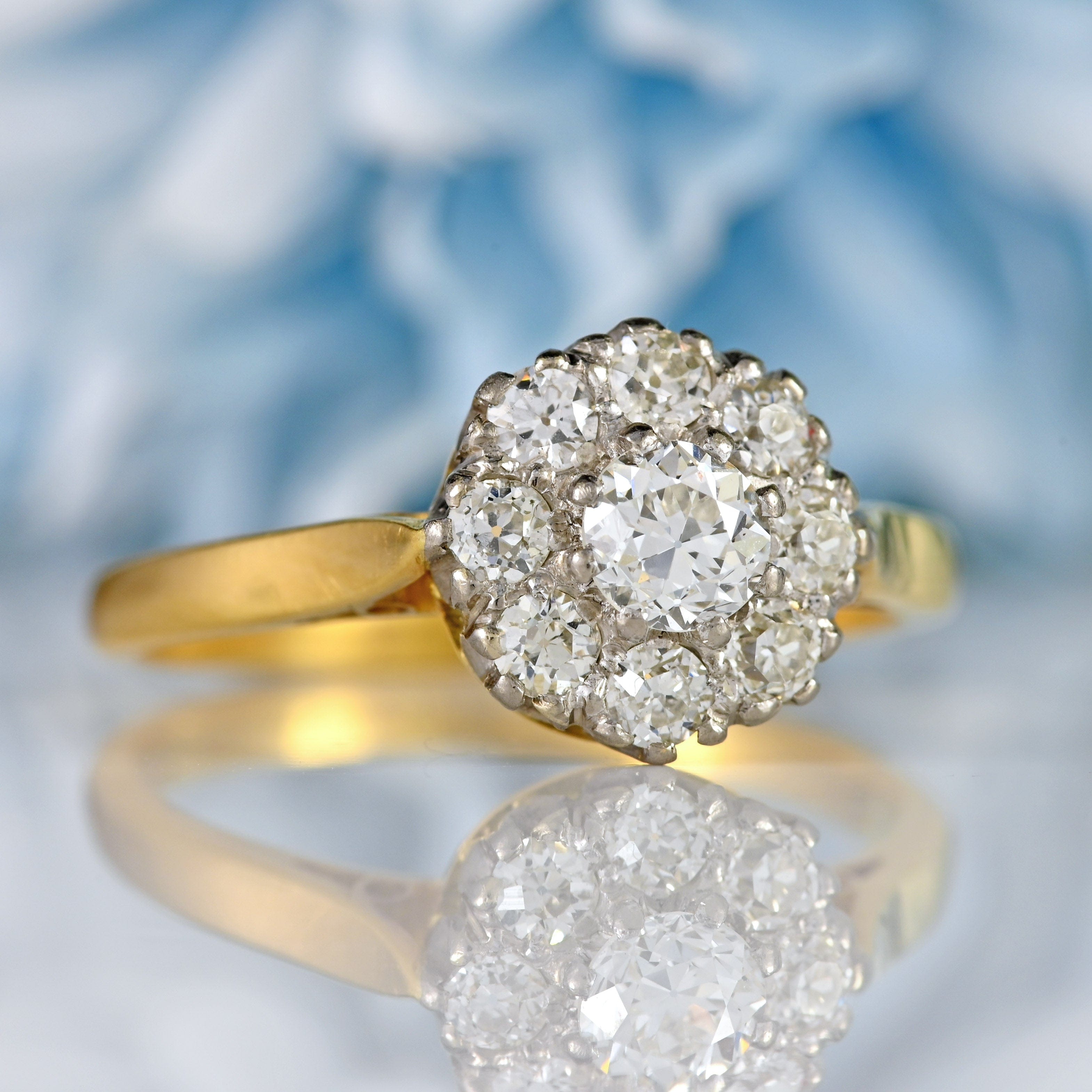 Ellibelle Jewellery Vintage Old-European-Cut Diamond 18ct Gold Platinum Cluster Ring (0.95cts)