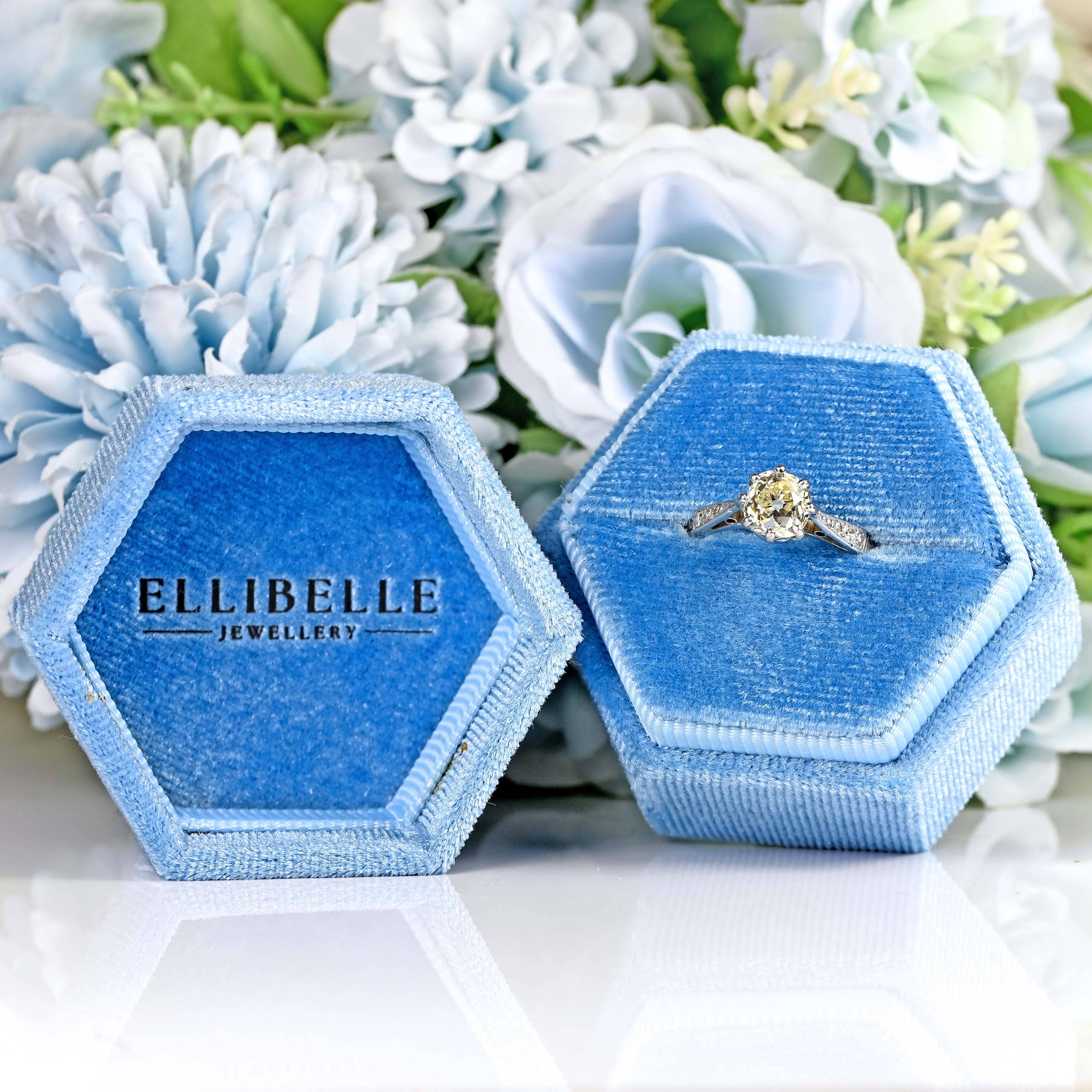 Ellibelle Jewellery Vintage Old-Mine-Cut Yellow Diamond Platinum Solitaire Engagement Ring (1.15cts)