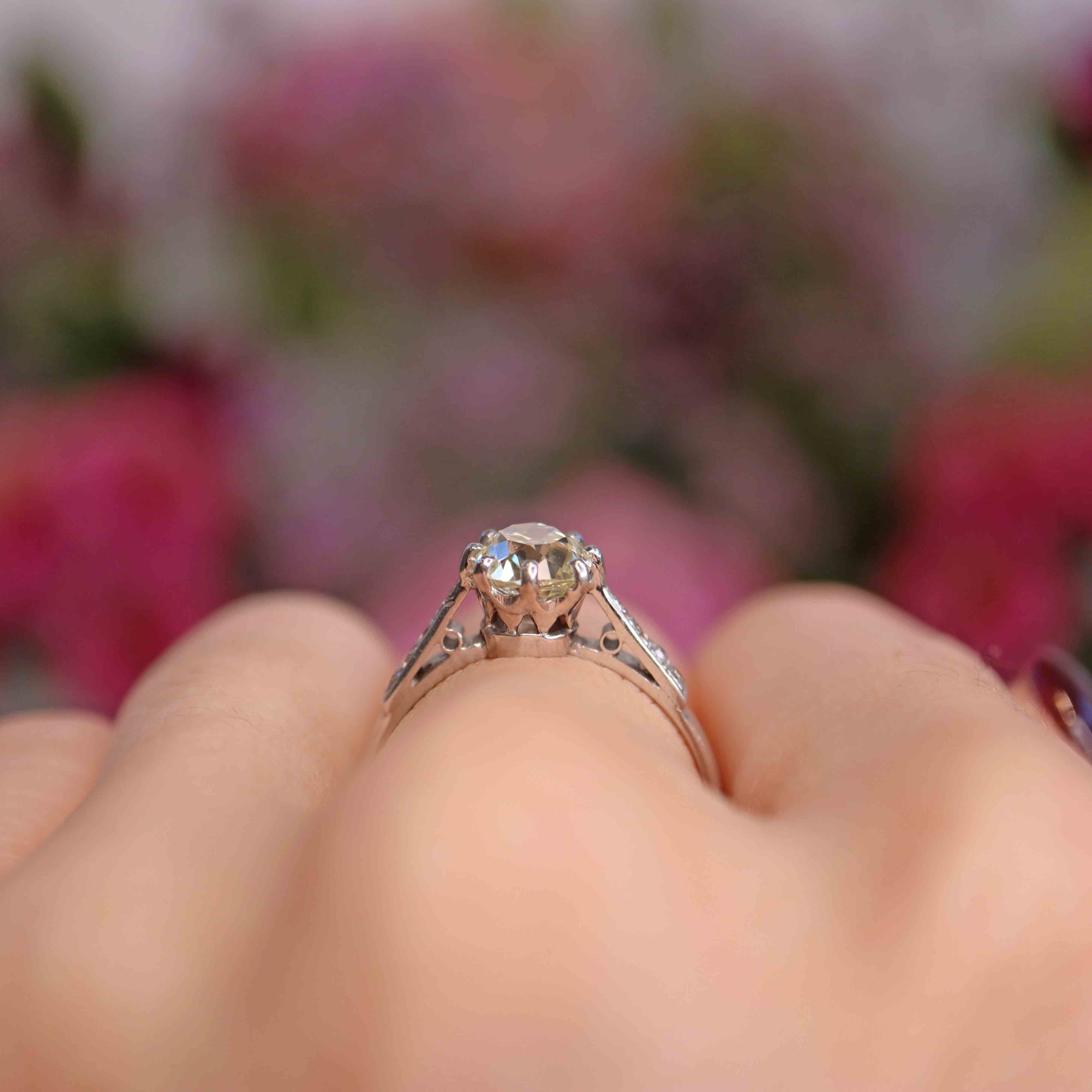 Ellibelle Jewellery Vintage Old-Mine-Cut Yellow Diamond Platinum Solitaire Engagement Ring (1.15cts)