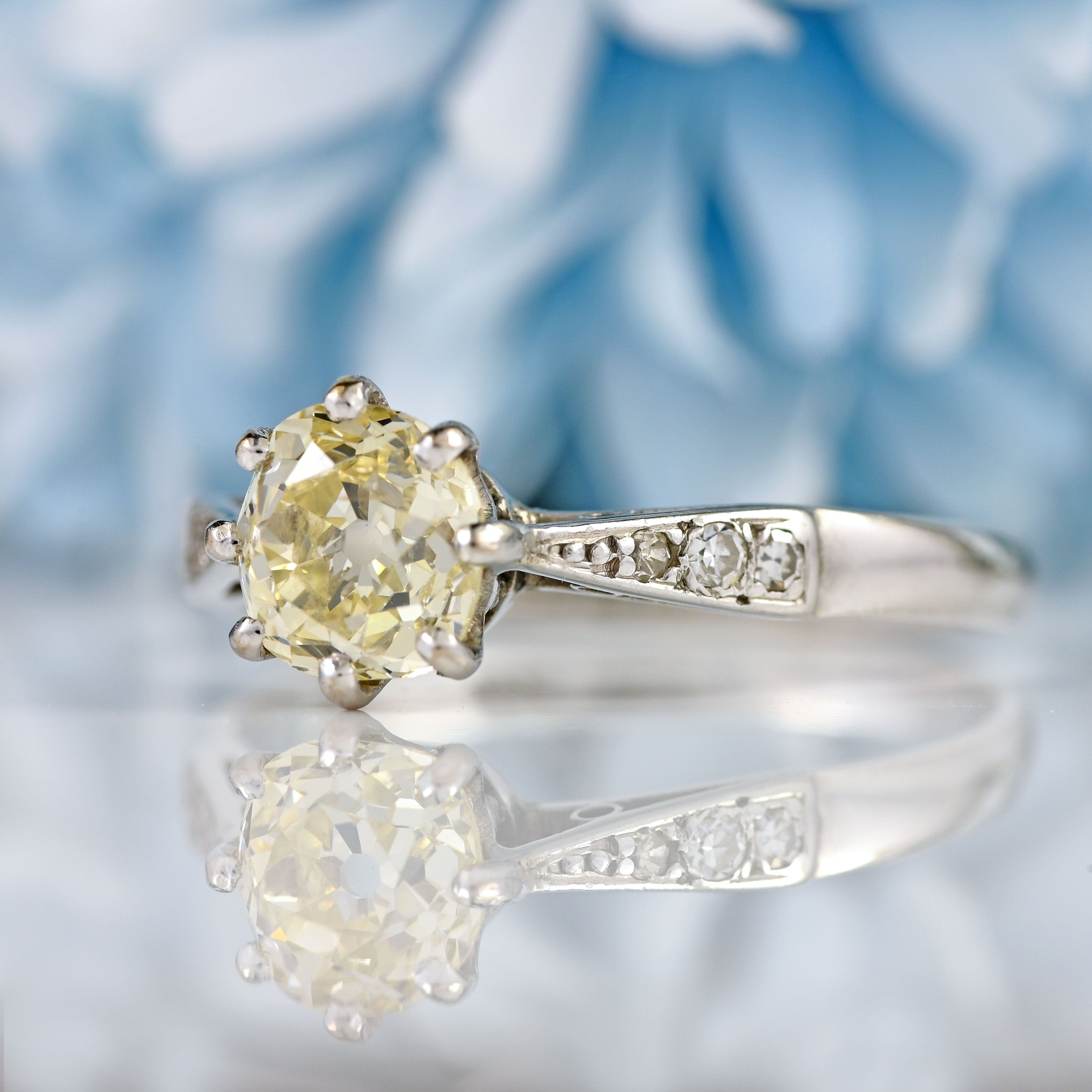 Ellibelle Jewellery Vintage Old-Mine-Cut Yellow Diamond Platinum Solitaire Engagement Ring (1.15cts)