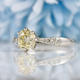 Ellibelle Jewellery Vintage Old-Mine-Cut Yellow Diamond Platinum Solitaire Engagement Ring (1.15cts)