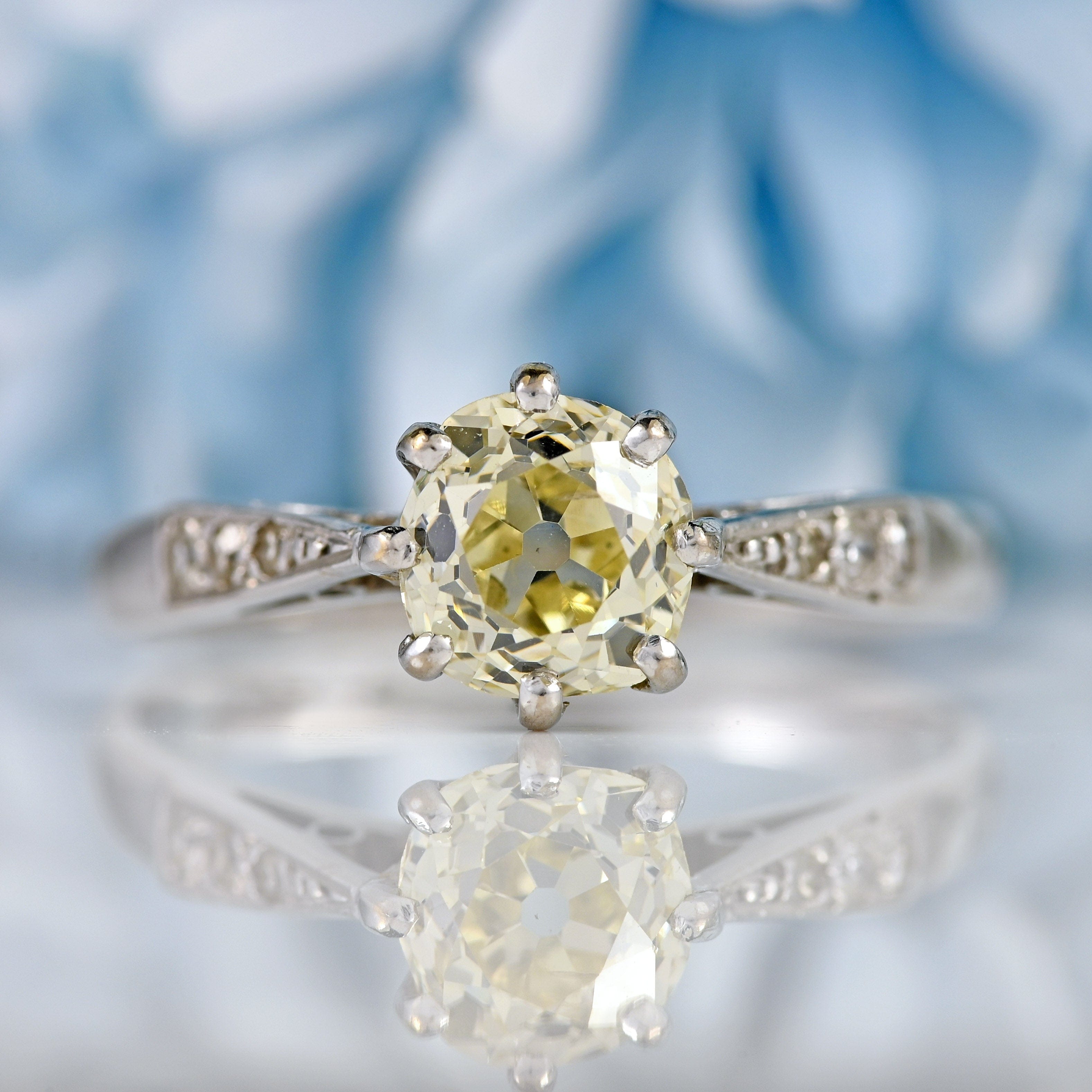 Ellibelle Jewellery Vintage Old-Mine-Cut Yellow Diamond Platinum Solitaire Engagement Ring (1.15cts)