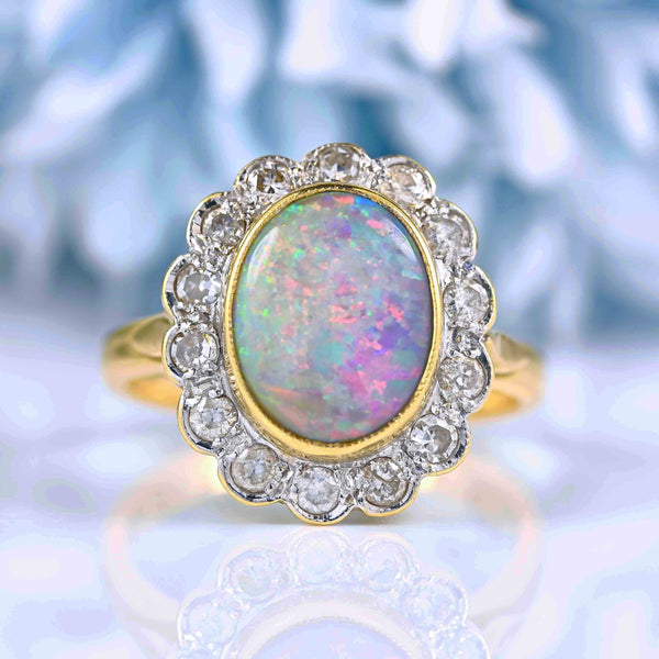 Ellibelle Jewellery Vintage Opal & Diamond 18ct Gold Cluster Engagement Ring (1.46ct)