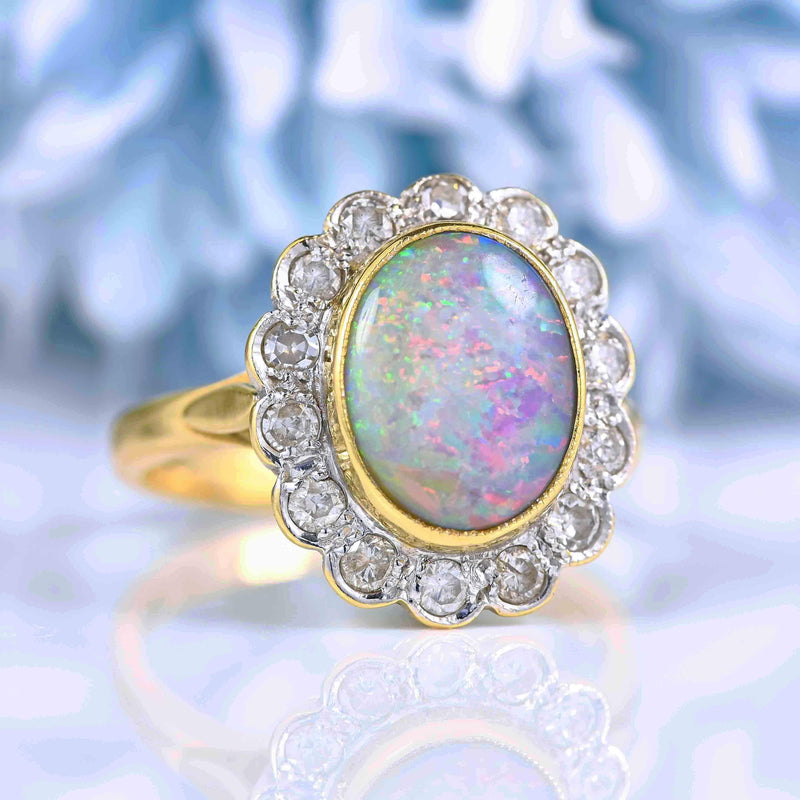 Ellibelle Jewellery Vintage Opal & Diamond 18ct Gold Cluster Engagement Ring (1.46ct)