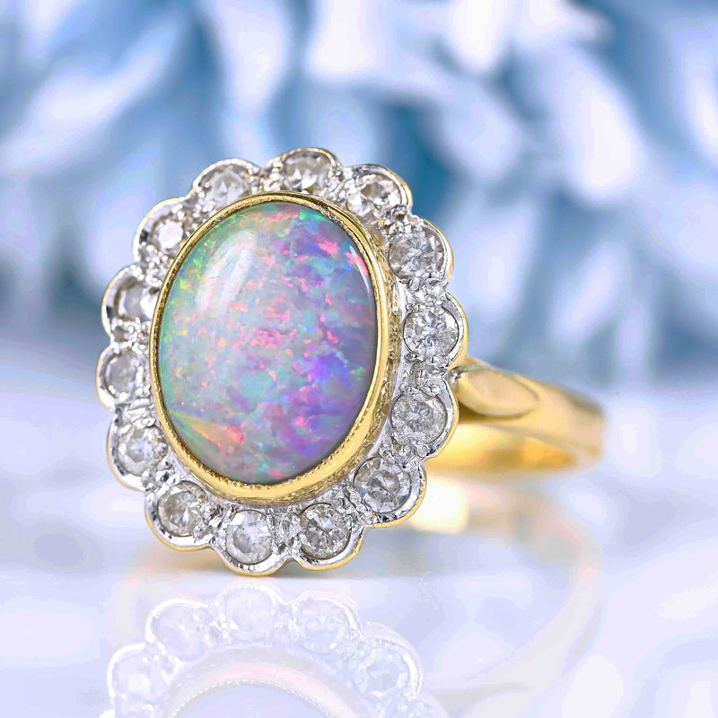 Ellibelle Jewellery Vintage Opal & Diamond 18ct Gold Cluster Engagement Ring (1.46ct)