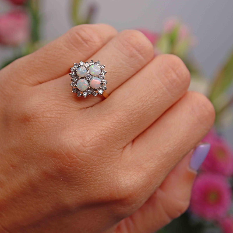 Ellibelle Jewellery Vintage Opal & Diamond 18ct Gold Cluster Ring