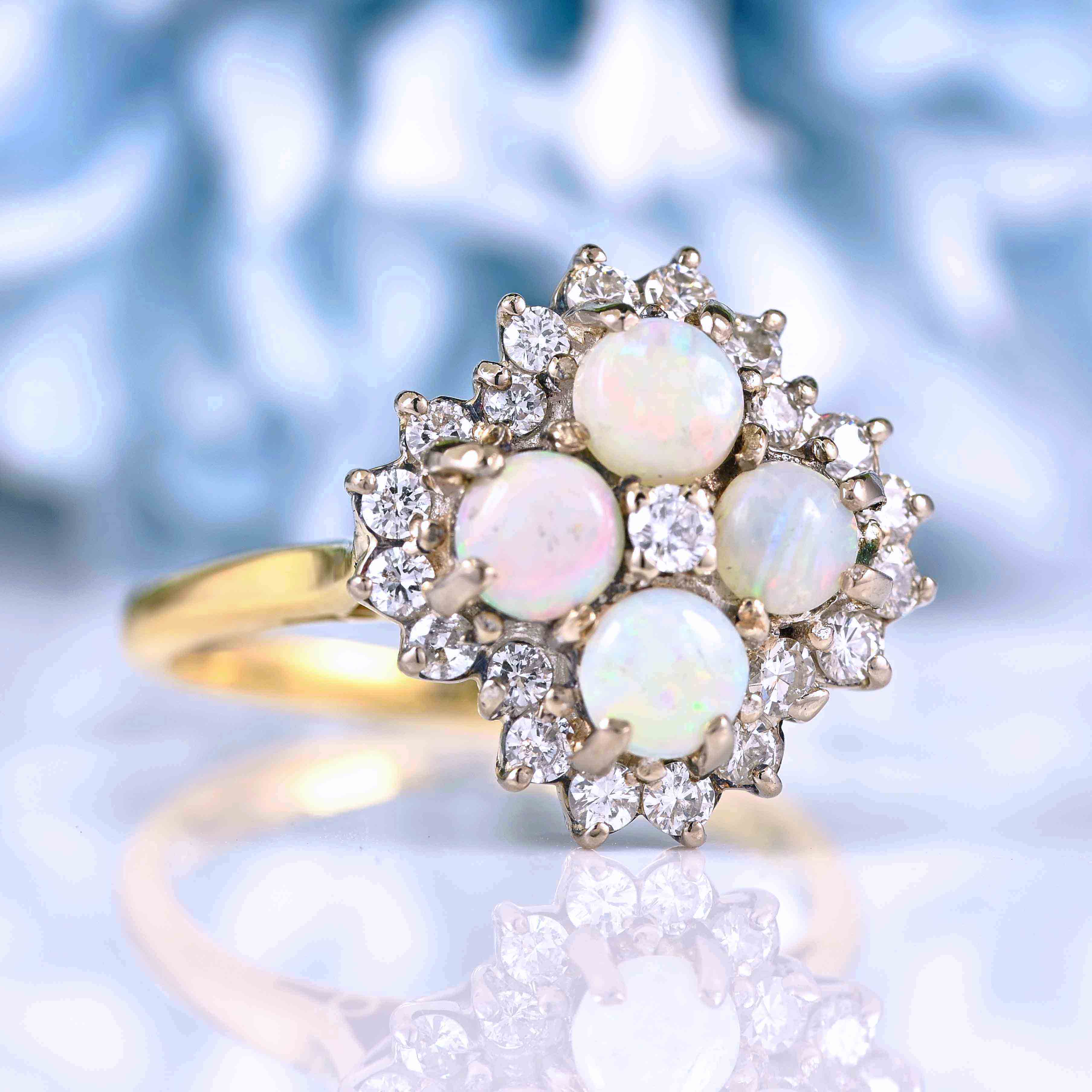 Ellibelle Jewellery Vintage Opal & Diamond 18ct Gold Cluster Ring