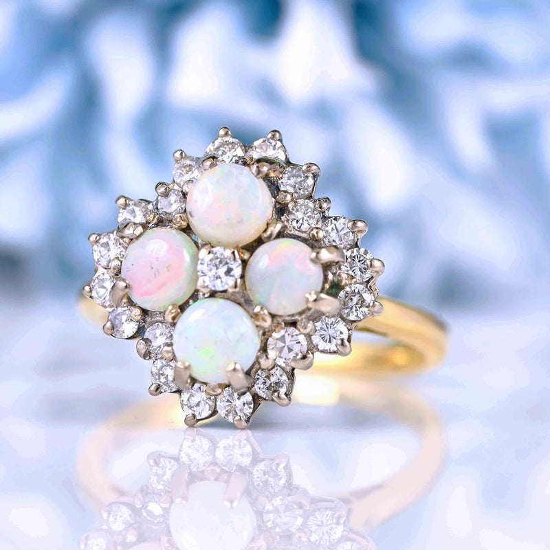 Ellibelle Jewellery Vintage Opal & Diamond 18ct Gold Cluster Ring