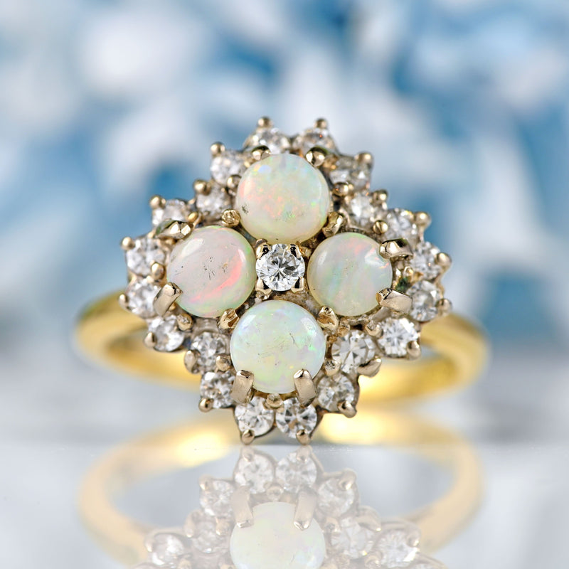 Ellibelle Jewellery Vintage Opal & Diamond 18ct Gold Cluster Ring