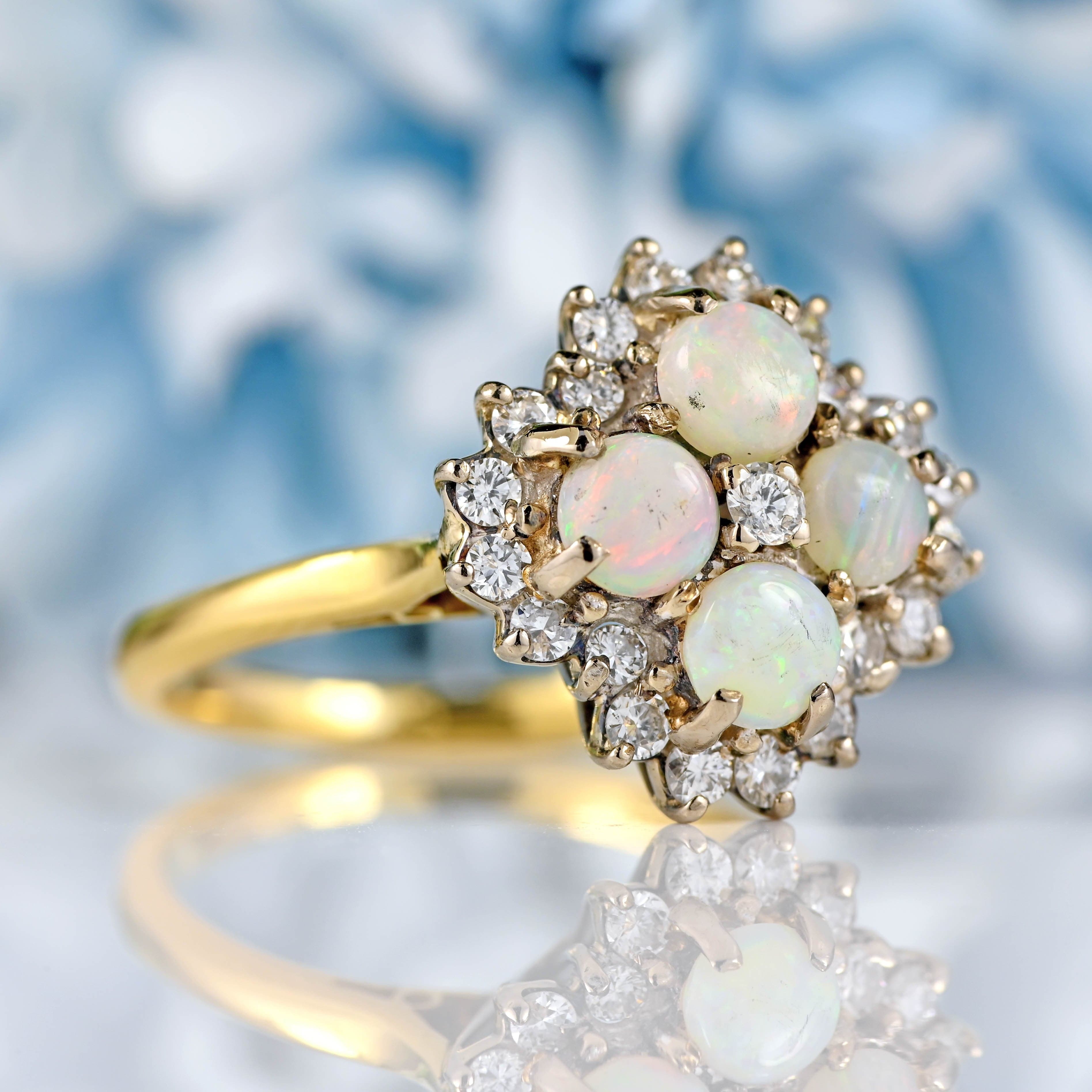 Ellibelle Jewellery Vintage Opal & Diamond 18ct Gold Cluster Ring