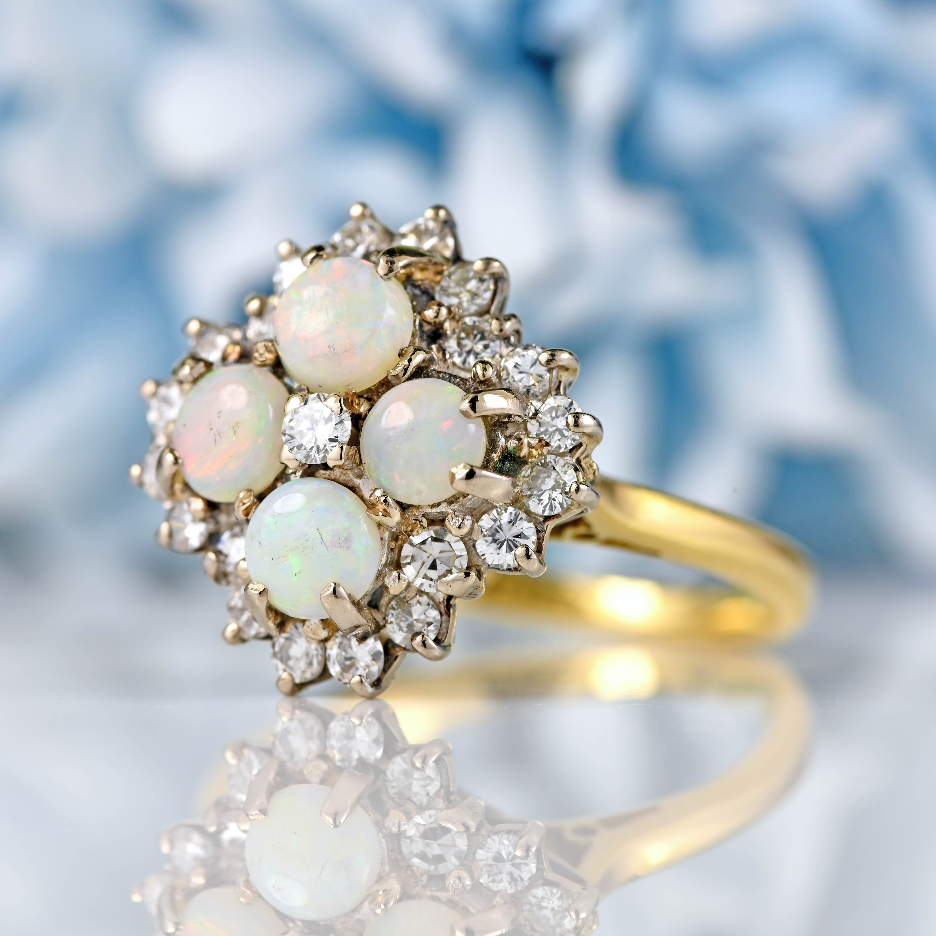 Ellibelle Jewellery Vintage Opal & Diamond 18ct Gold Cluster Ring