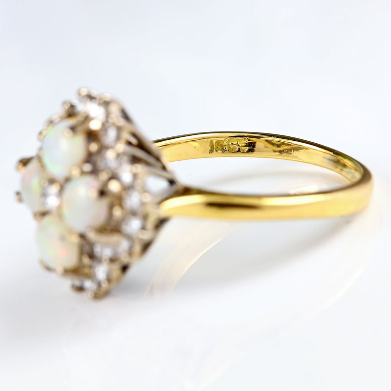 Ellibelle Jewellery Vintage Opal & Diamond 18ct Gold Cluster Ring