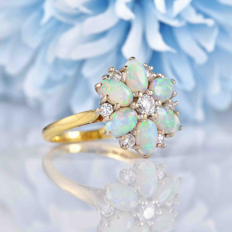 Ellibelle Jewellery Vintage Opal & Diamond 18ct Gold Cluster Ring By Cropp & Farr
