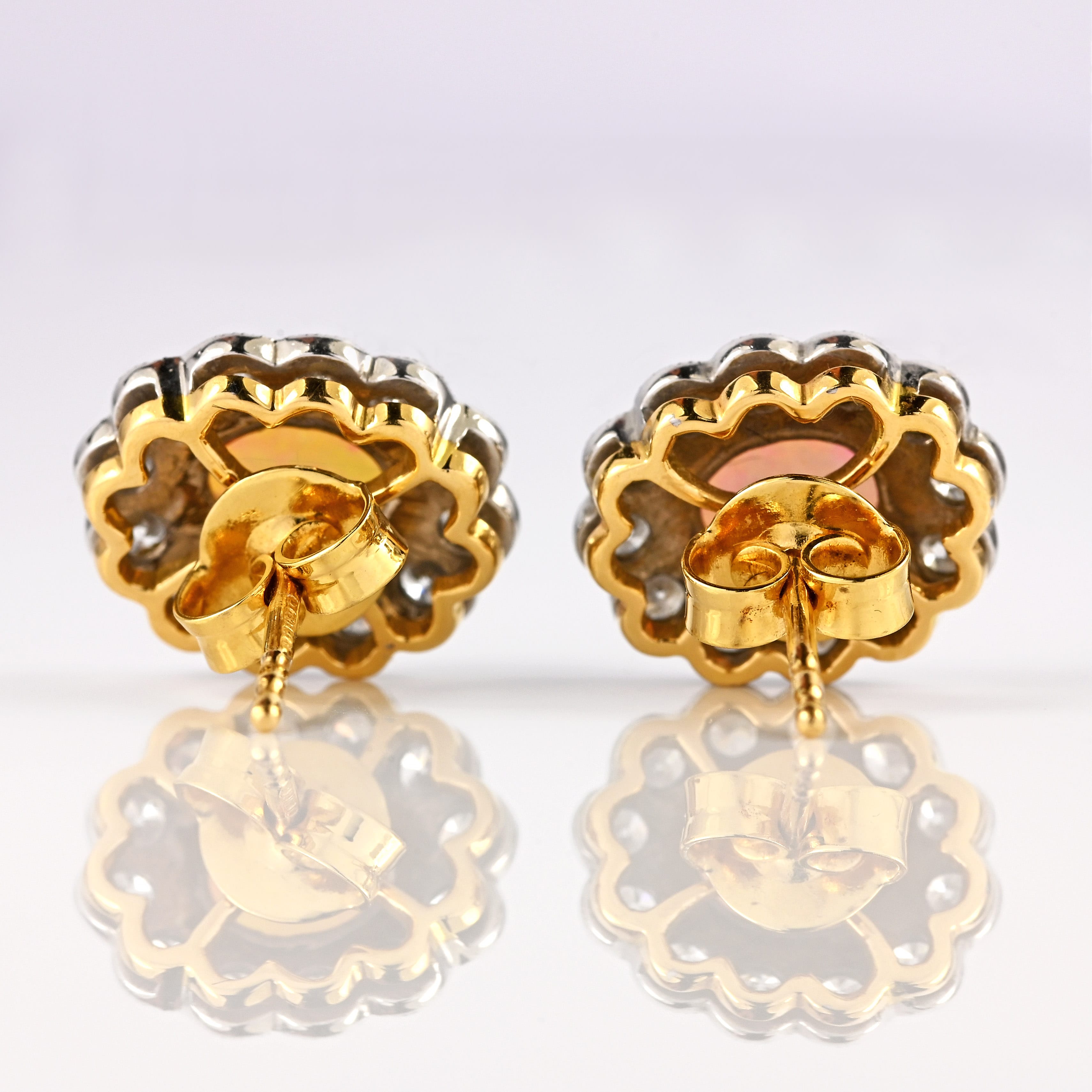 Ellibelle Jewellery Vintage Opal & Diamond 18ct Gold Cluster Stud Earrings
