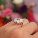 Ellibelle Jewellery Vintage Opal & Diamond 18ct Gold Daisy Cluster Statement Ring