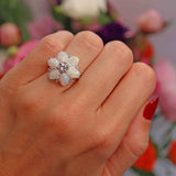 Ellibelle Jewellery Vintage Opal & Diamond 18ct Gold Daisy Cluster Statement Ring
