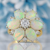 Ellibelle Jewellery Vintage Opal & Diamond 18ct Gold Daisy Cluster Statement Ring