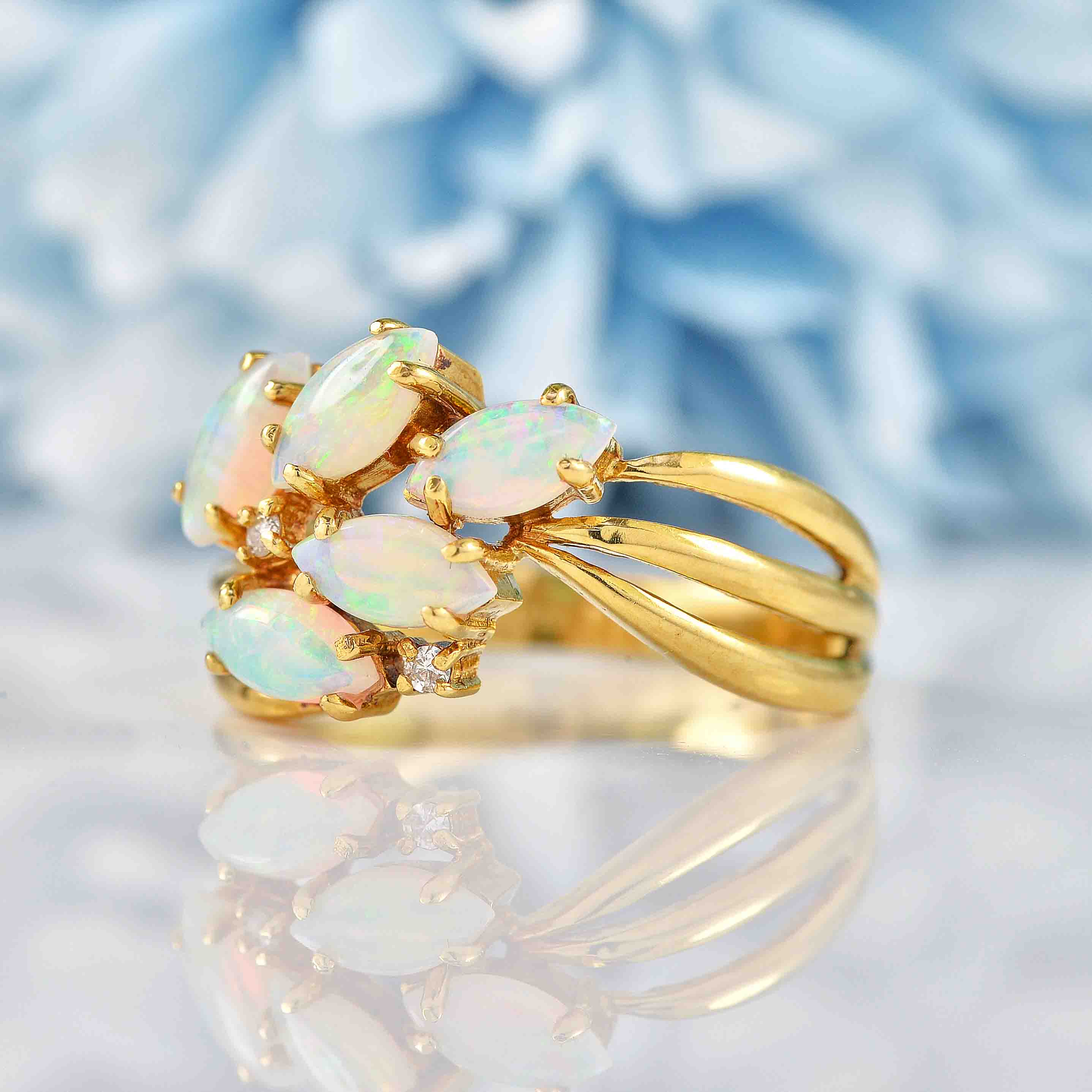 Ellibelle Jewellery Vintage Opal & Diamond 18ct Gold Dress Ring