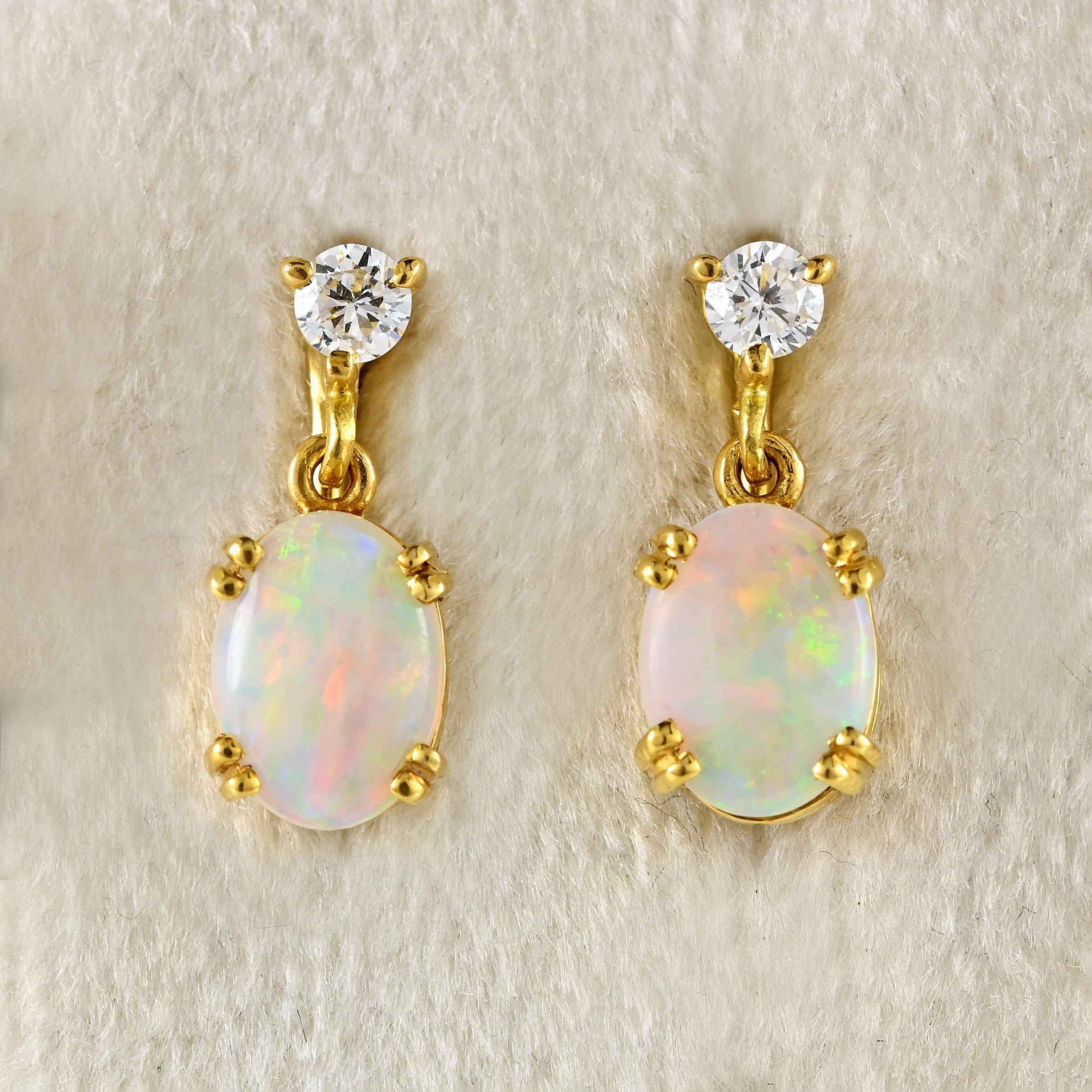 Ellibelle Jewellery Vintage Opal & Diamond 18ct Gold Drop Earrings