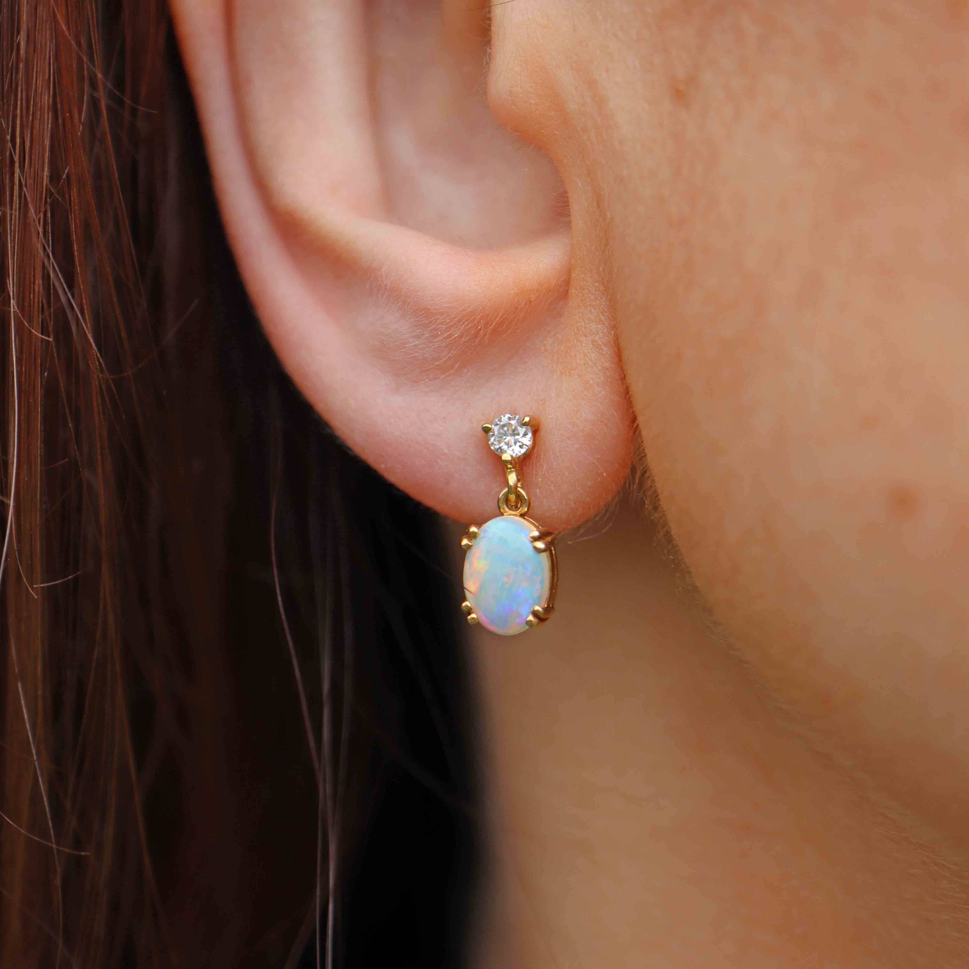 Ellibelle Jewellery Vintage Opal & Diamond 18ct Gold Drop Earrings
