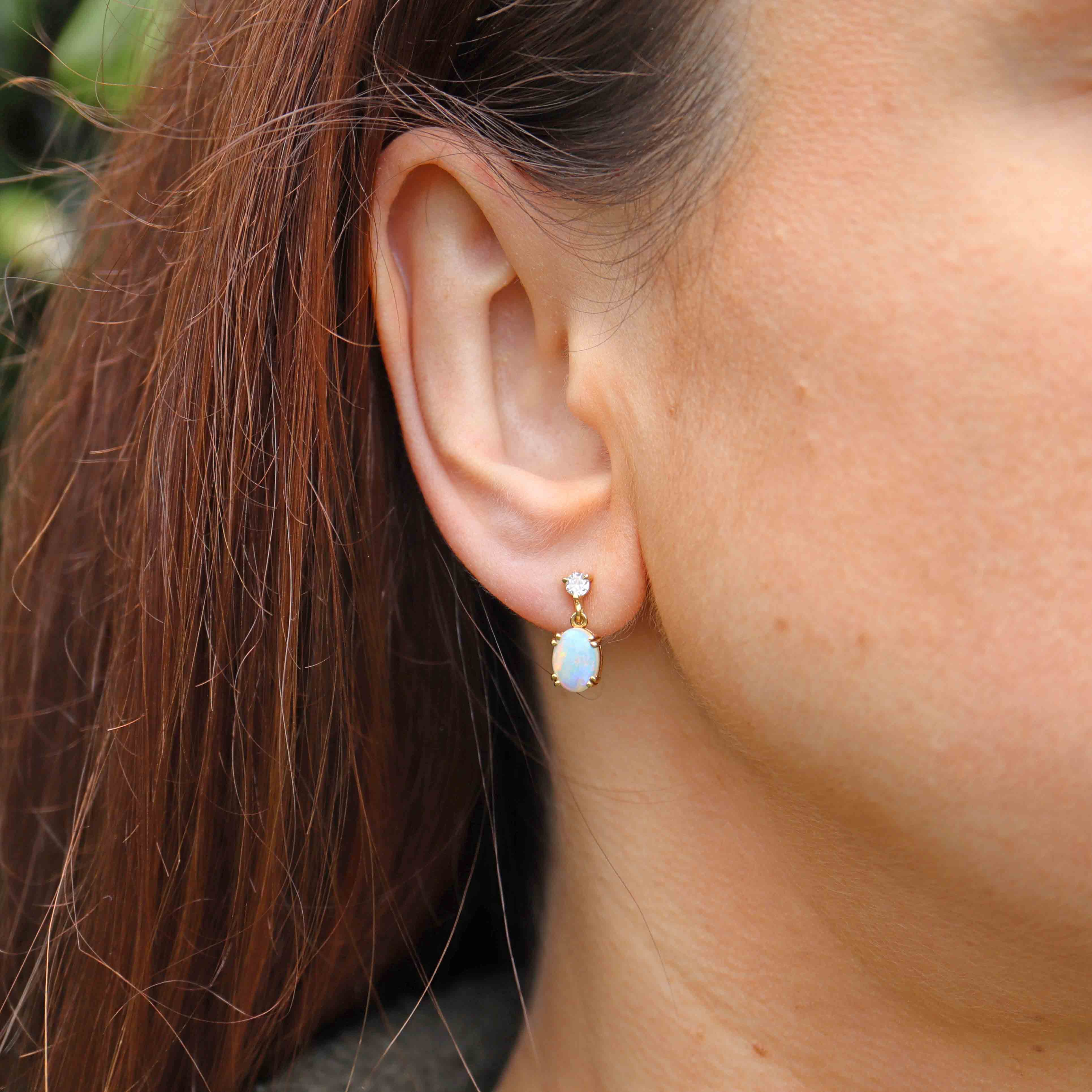Ellibelle Jewellery Vintage Opal & Diamond 18ct Gold Drop Earrings