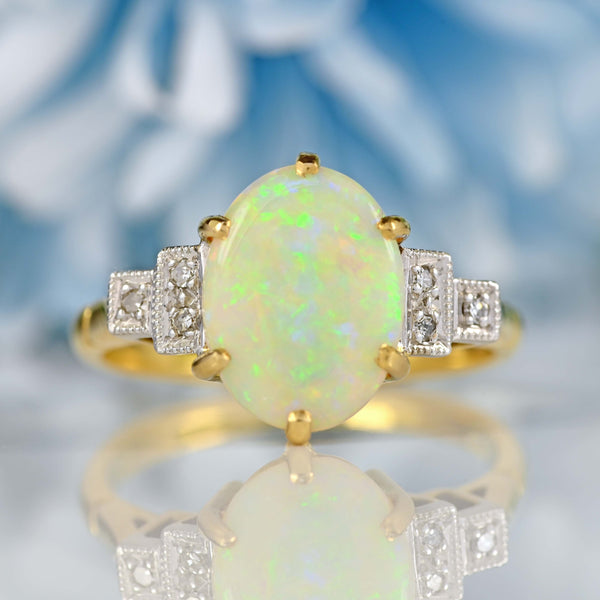 Ellibelle Jewellery Vintage Opal & Diamond 18ct Gold Engagement Ring (1.30cts)